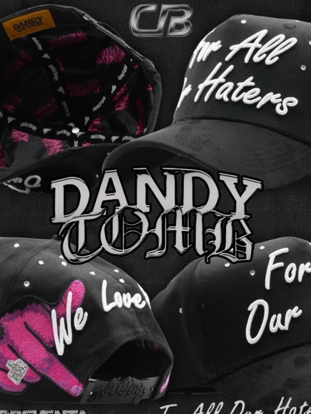 Dandy Clothing Black Embroidered Baseball Cap with Pink Accent